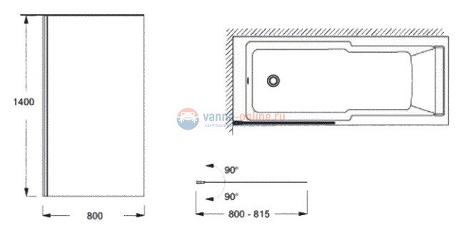Шторка на ванну Jacob Delafon Struktura E6D042-GA 80 см, реверсивная