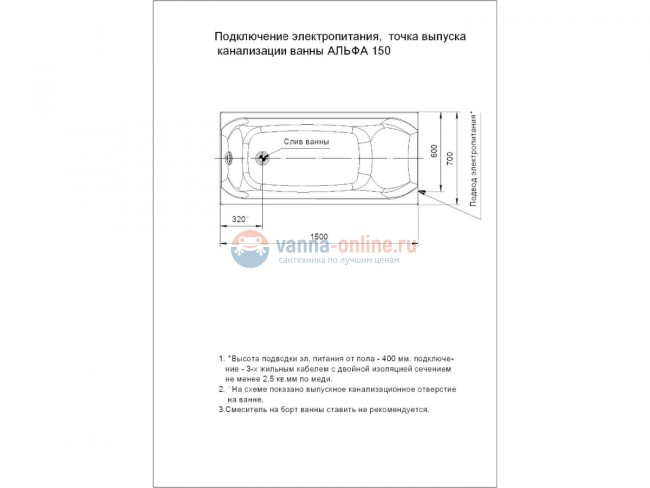 Акриловая ванна Aquatek Альфа 150х70