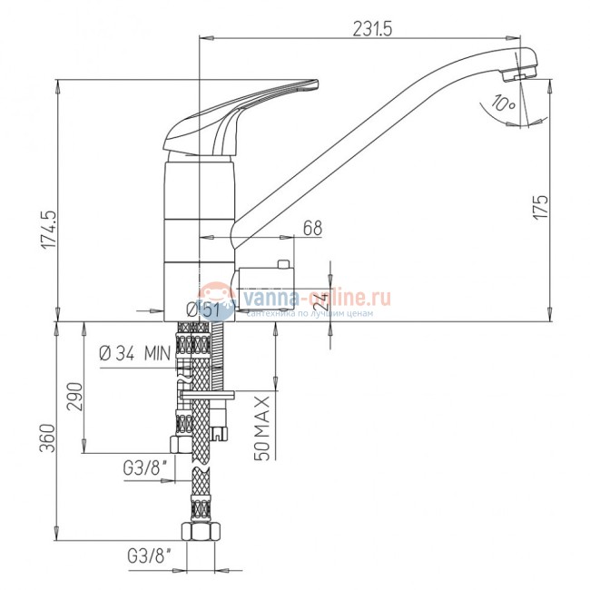 Смеситель для кухни Paini Creta 100, подключение стиральной машины