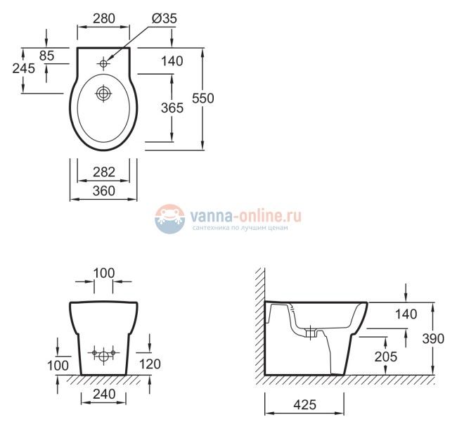Биде Jacob Delafon Ove E1705-00 напольное Биде Jacob Delafon Ove E1705-00 напольное