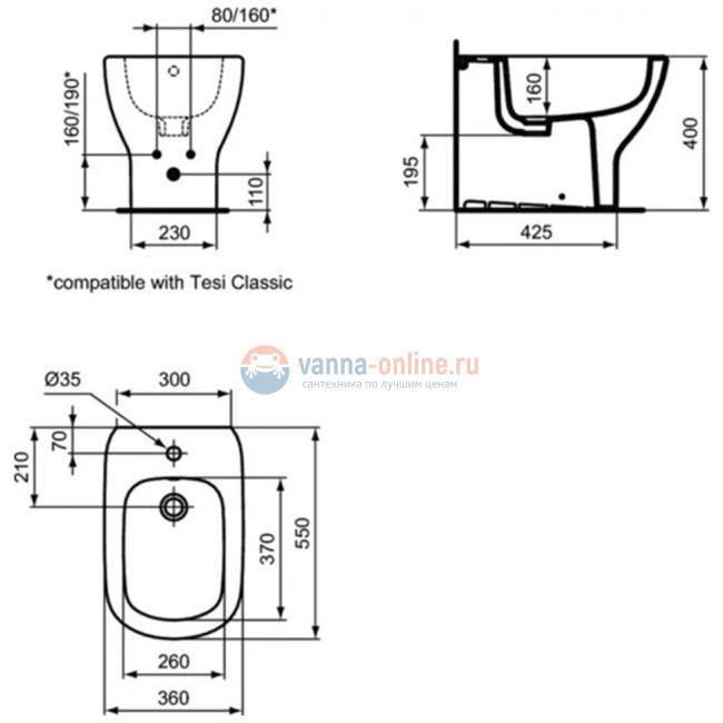 Напольное пристенное биде Ideal Standard TESI T354001 Напольное пристенное биде Ideal Standard TESI T354001