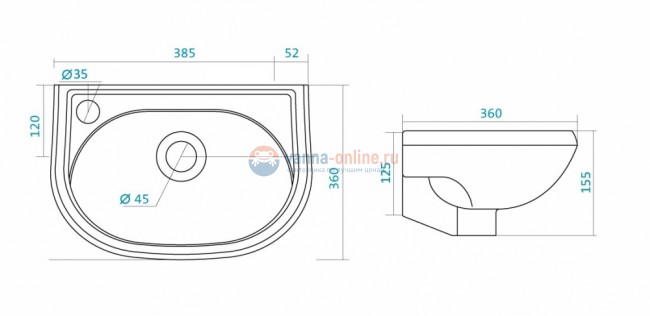 Мини-раковина Бриз 40 от Santek WH11044 40*36 см Мини-раковина Бриз 40 от Santek WH11044 40*36 см
