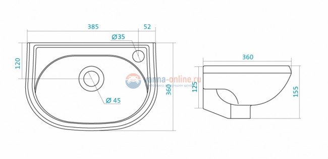 Мини-раковина Бриз 40 от Santek WH11044 40*36 см Мини-раковина Бриз 40 от Santek WH11044 40*36 см