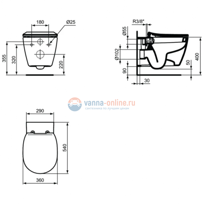 Подвесной унитаз Ideal Standard Connect без сиденья, белый, E772101 Подвесной унитаз Ideal Standard Connect без сиденья, белый, E772101