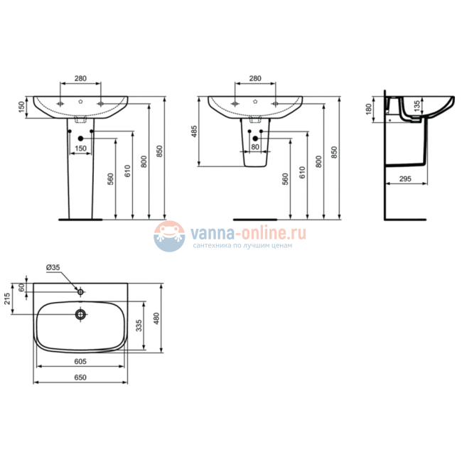 Раковина 65 см Ideal Standard IS i.life A T470401 Раковина 65 см Ideal Standard IS i.life A T470401