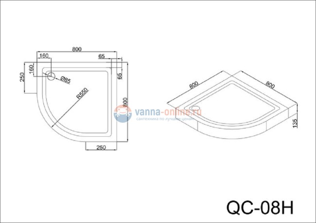 Душевой поддон Black&White Stellar Wind Easy Plumb QC-08H, 80 х 80 х 13,5 см, акриловый