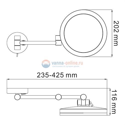 Настенное косметическое зеркало WasserKRAFT K-1004 с 3-х кратным увеличением и Led-подсветкой, цвет держателя - хром Настенное косметическое зеркало WasserKRAFT K-1004 с 3-х кратным увеличением и Led-подсветкой, цвет держателя - хром