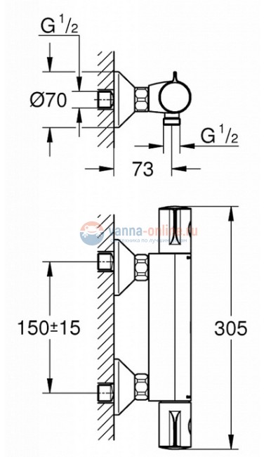 Термостат Grohe Grohtherm 800 34558000 для душа с подключением шланга Термостат Grohe Grohtherm 800 34558000 для душа с подключением шланга