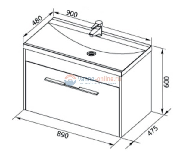 Тумба под раковину Aquanet Августа 00210031 90 см подвесная, цвет дуб сонома