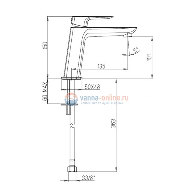 Смеситель для раковины Paini Nove без донного клапана, средний, черный Смеситель для раковины Paini Nove без донного клапана, средний, черный