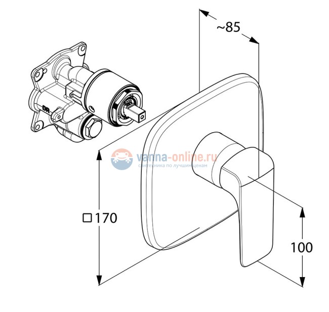 Смеситель Kludi Ameo 416550575 для душа, внешняя часть, квадратный