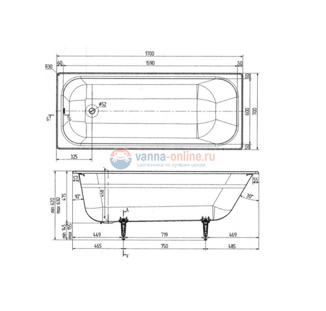 Чугунная ванна Wotte Start 170х70