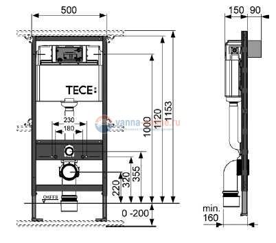 Инсталляция TECE TECEprofil Uni 2.0 9300302 для унитаза