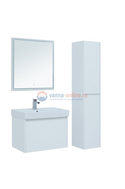 Тумба с раковиной Aquanet Nova Lite 75, 1 + 1 ящик в ящике, белый глянец