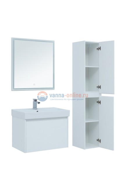 Тумба с раковиной Aquanet Nova Lite 75, 1 + 1 ящик в ящике, белый глянец