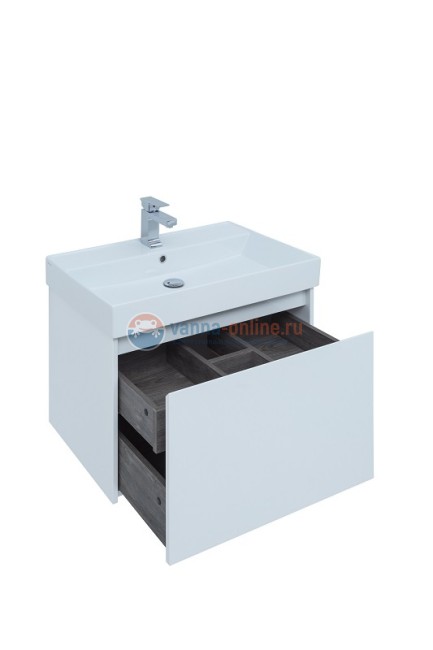 Тумба с раковиной Aquanet Nova Lite 75, 1 + 1 ящик в ящике, белый глянец
