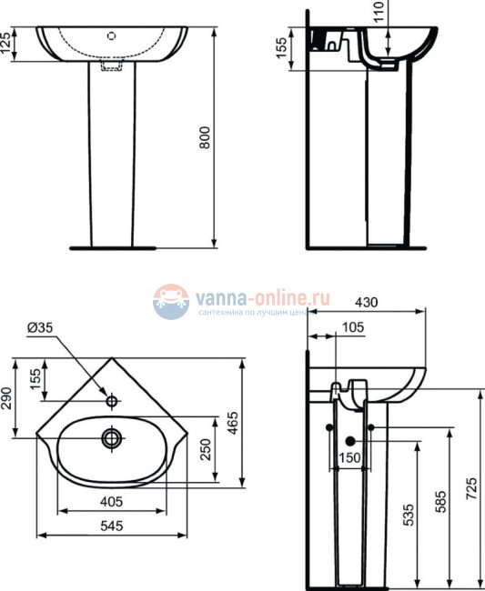 Колонна для раковины Ideal Standard TESI T352101 Колонна для раковины Ideal Standard TESI T352101