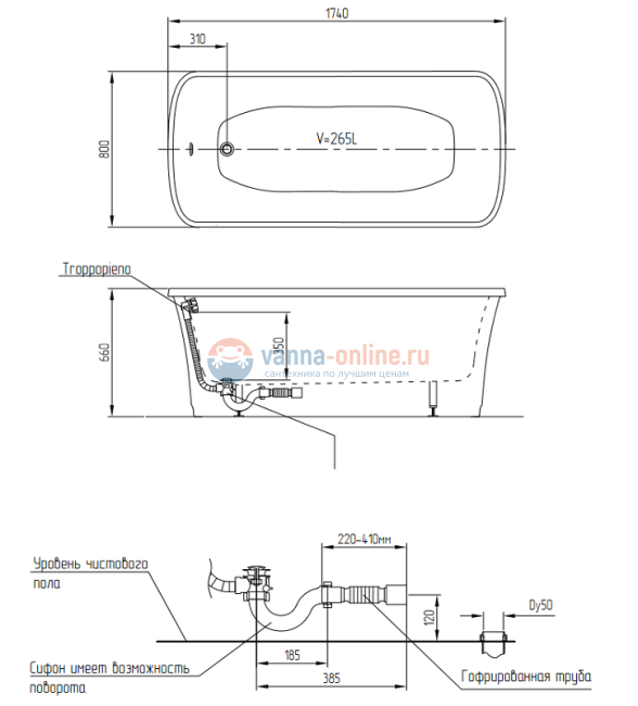 Ванна Migliore Olivia Panello 174 х 80 х 66 см, из литьевого мрамора, фурнитура золото, панель красная глянцевая, 24238