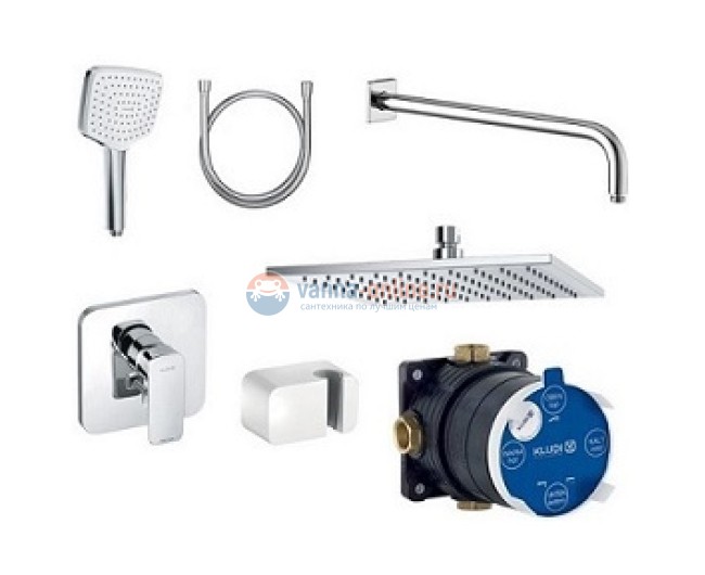 Душевой набор 7 в 1 Kludi Pure & Style 406300575 скрытый, с дождевой насадкой, хром