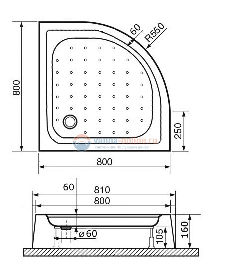 Душевой поддон RGW Lux/TN-P 16180488-41 80 x 80 см акриловый, четверть круга, цвет белый