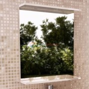 Зеркало с подсветкой Comfortу К-50 белый глянец с полкой