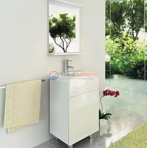 Зеркало с подсветкой Comfortу К-50 белый глянец с полкой