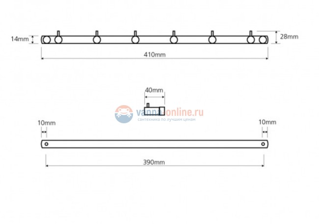 Планка с 6 крючками Bemeta Neo 104606115 41 см, хром матовый Планка с 6 крючками Bemeta Neo 104606115 41 см, хром матовый