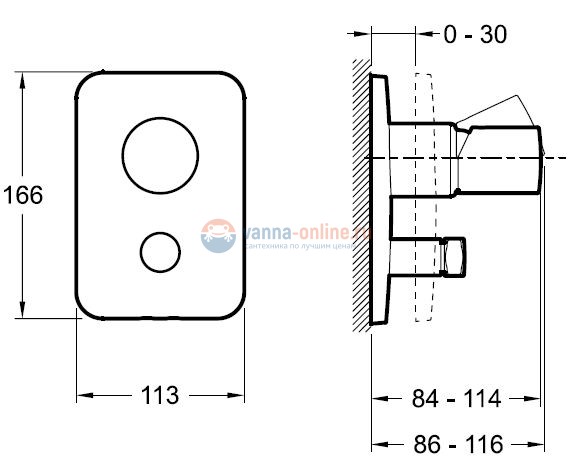 Смеситель Jacob Delafon Toobi E98719-CP для ванны и душа, встраиваемый, внешняя часть Смеситель Jacob Delafon Toobi E98719-CP для ванны и душа, встраиваемый, внешняя часть