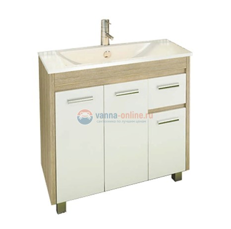 Тумба Comforty Тулуза 90 белый глянец/сосна лоредо с раковиной Comforty 90E