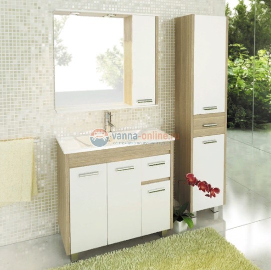 Тумба Comforty Тулуза 90 белый глянец/сосна лоредо с раковиной Comforty 90E