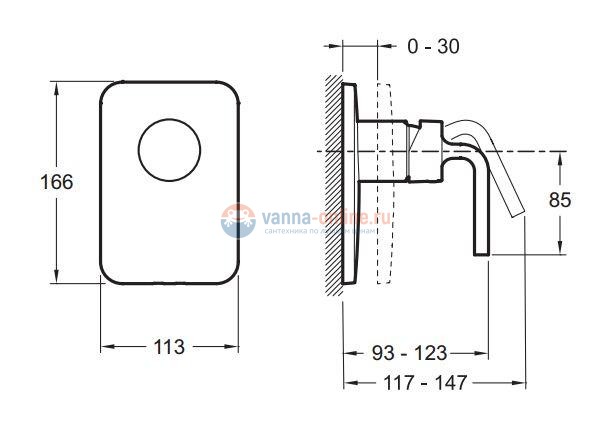 Смеситель Jacob Delafon Purist E98709-CP для душа, встраиваемый, внешняя часть Смеситель Jacob Delafon Purist E98709-CP для душа, встраиваемый, внешняя часть