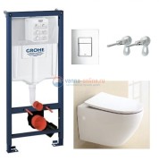 Инсталляция Grohe с безободковым унитазом BelBagno Sfera-R BB513CH, клавиша хром, сиденье микролифт, комплект Инсталляция Grohe с безободковым унитазом BelBagno Sfera-R BB513CH, клавиша хром, сиденье микролифт, комплект