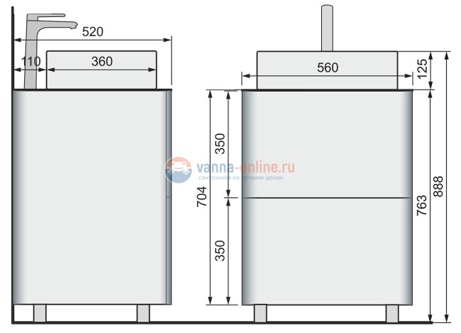 Тумба под раковину Raval Pure 56 Pur.01.56/N/W, напольная, белая