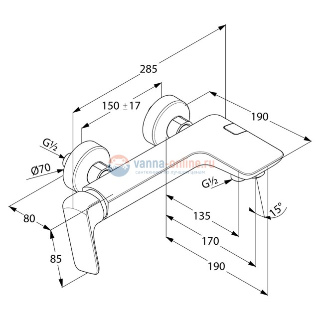 Смеситель Kludi Ameo 416710575 для ванны и душа, дизайн
