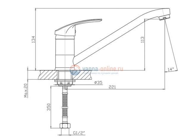 Смеситель Orange Alfi 2 M11-001cr для кухонной мойки Смеситель Orange Alfi 2 M11-001cr для кухонной мойки