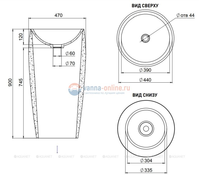 Раковина напольная Salini Armonia 03, 47 х 47 х 90 из материала Solix, белая матовая 130113SM