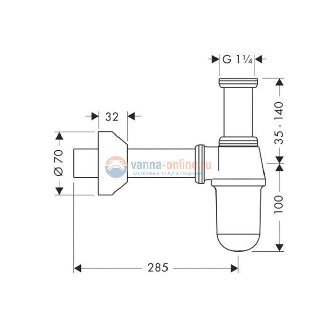 Сифон для раковины Hansgrohe 52010000, хром, ø32