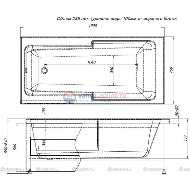 Ванна акриловая Aquanet Taurus 00210292 160 x 75 см Ванна акриловая Aquanet Taurus 00210292 160 x 75 см