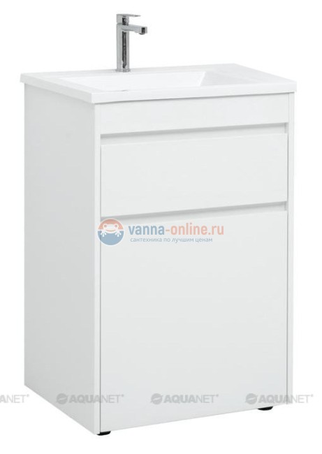 Тумба с раковиной Aquanet Токио 58 00239290 (напольная, 1 ящик), цвет белый