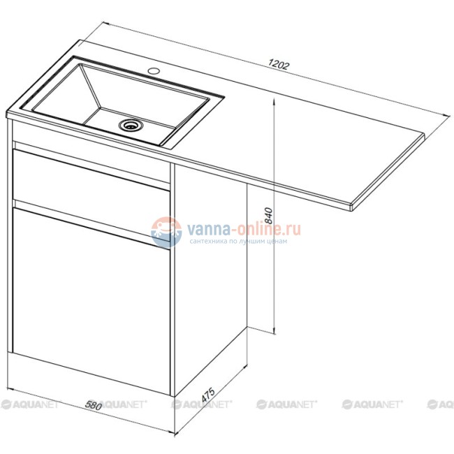 Тумба с раковиной Aquanet Токио 58 00239290 (напольная, 1 ящик), цвет белый