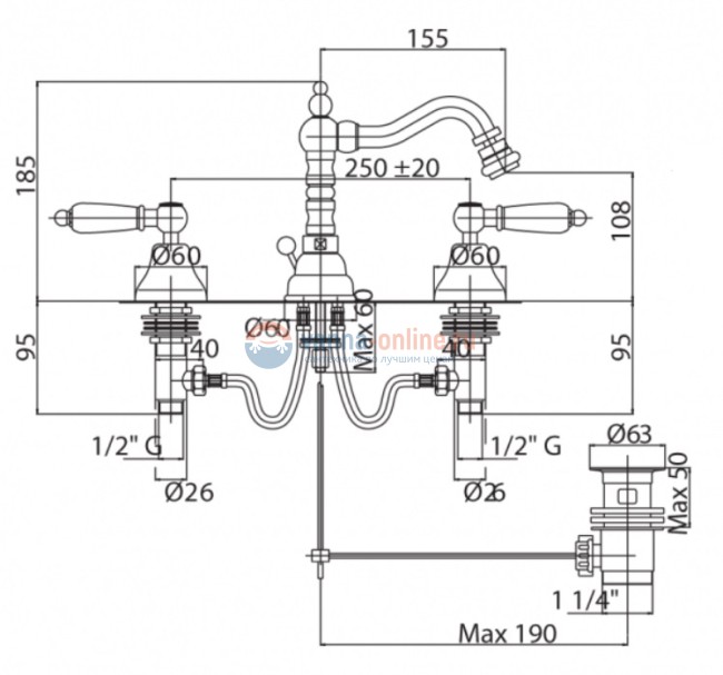 Смеситель Cezares LORD-BBS2-03 для биде, золото