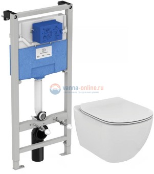 Инсталляция Ideal Standard T386801 с унитазом TESI AquaBlade T007901, сиденье микролифт, комплект