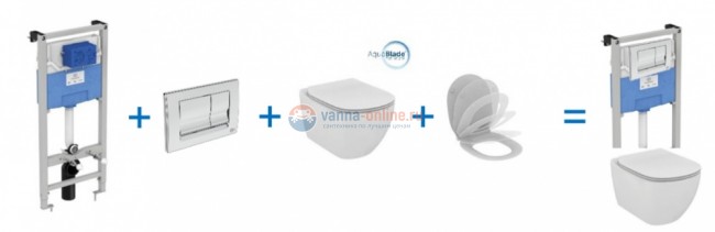 Инсталляция Ideal Standard T386801 с унитазом TESI AquaBlade T007901, сиденье микролифт, комплект