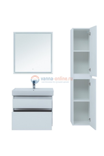 Тумба с раковиной Aquanet Nova Lite 75, 2 ящика, белый глянец