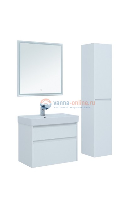 Тумба с раковиной Aquanet Nova Lite 75, 2 ящика, белый глянец