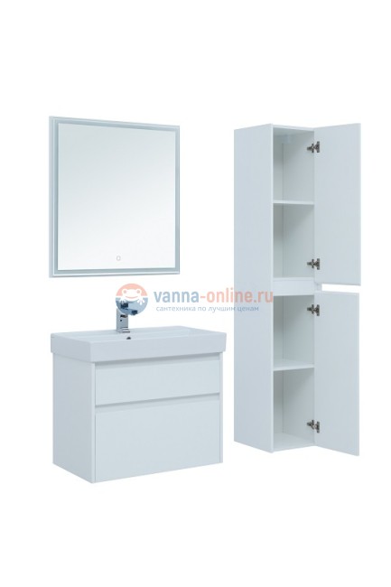 Тумба с раковиной Aquanet Nova Lite 75, 2 ящика, белый глянец