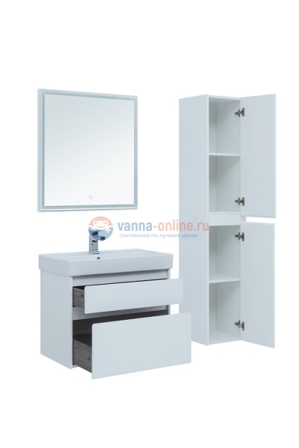 Тумба с раковиной Aquanet Nova Lite 75, 2 ящика, белый глянец