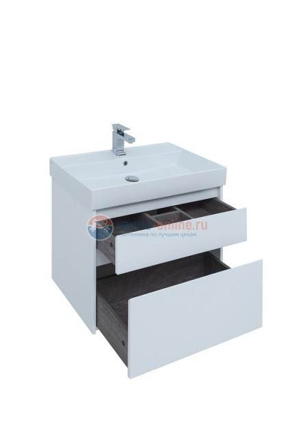 Тумба с раковиной Aquanet Nova Lite 75, 2 ящика, белый глянец