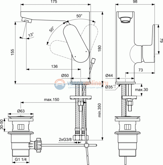 Смеситель для раковины Ideal Standard CERAFINE MODEL O BC497AA