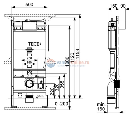 Инсталляция TECE для подвесного унитаза TOTO Neorest 9300044